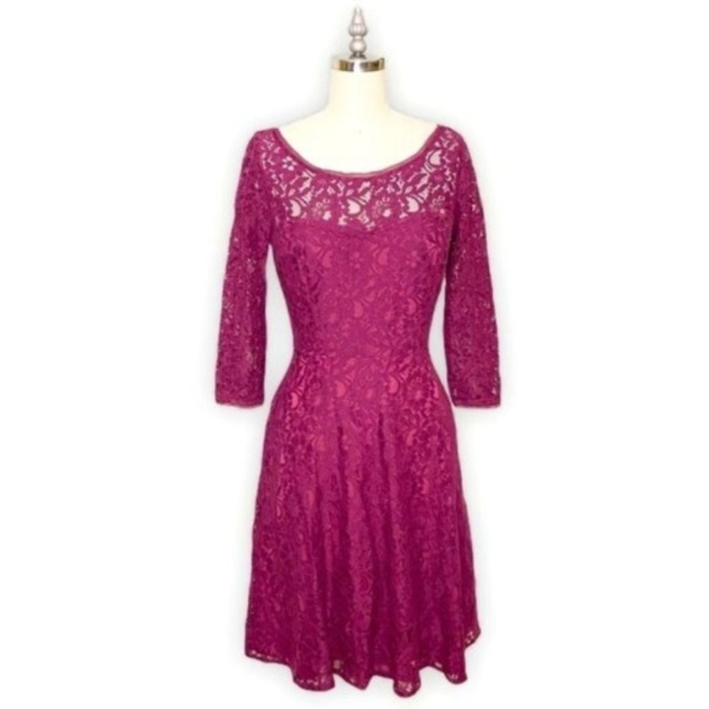 White House Black Market Lace Fit & Flare Dress Purple 2 XS - Picture 10 of 10